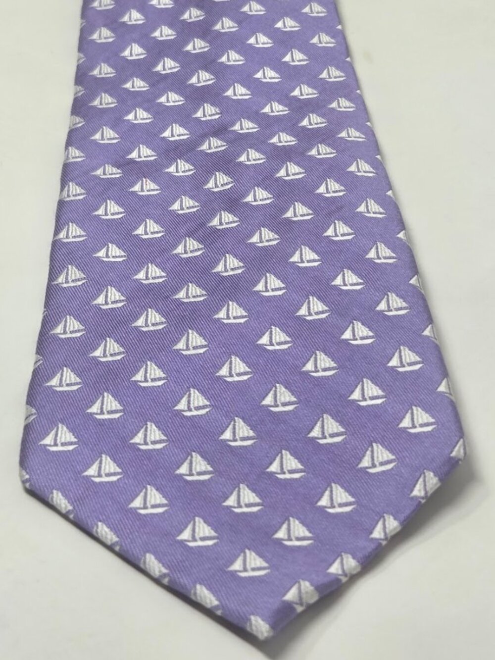 Jos A Bank 60 In Silk Necktie Purple White Sailboat Nautical Pattern Tie